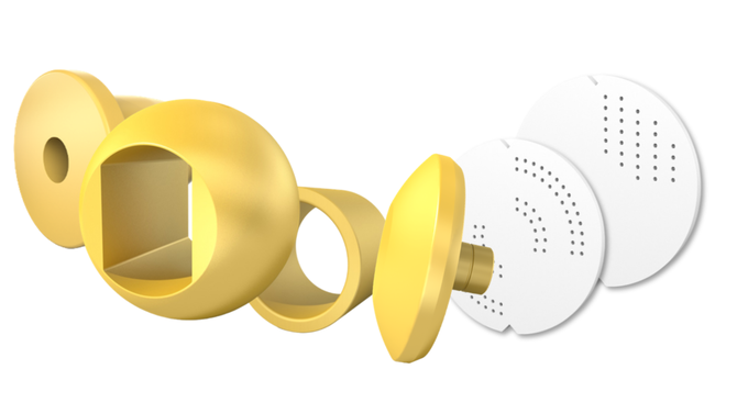 Various yellow and white valve components by CeramTec