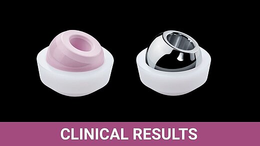 CoP ceramic liner and MoP metal femoral head in polyethylene cups; labeled Clinical Results comparing bearing surfaces in primary THA.