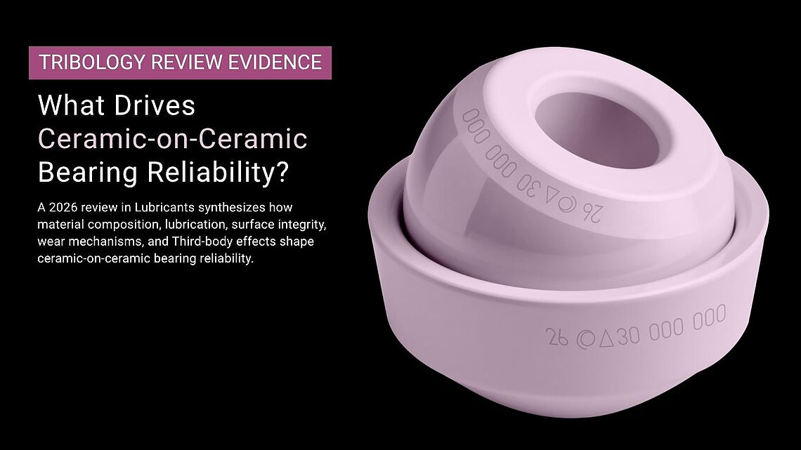 3D render of a ceramic femoral head and acetabular insert for ceramic-on-ceramic bearing in total hip arthroplasty