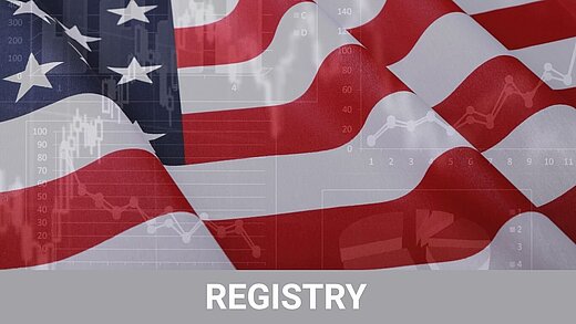 Icon of a ceramic‑on‑polyethylene bearing couple displayed over a U.S. flag, representing an overview of key takeaways from the AJRR Annual Report 2025 on hip arthroplasty trends.