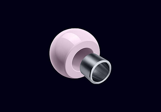 BIOLOX® option ceramic femoral head with titanium taper sleeve for secure fixation in total hip arthroplasty.