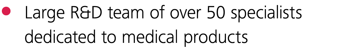 Large R&D team of over 50 specialists dedicated to medical products